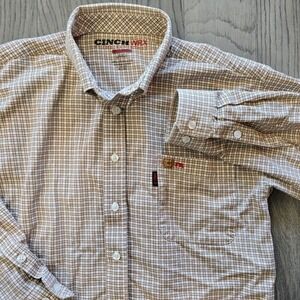 Cinch WRX Flame Resistant Shirt Mens Large Tan Plaid HRC2 ATPV 8.5 Button Down